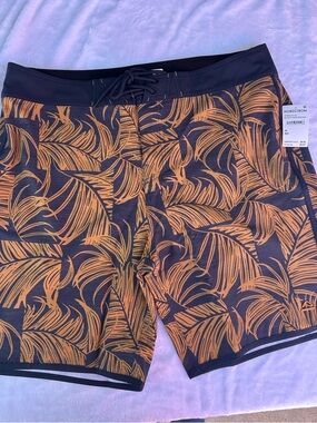 Nordstrom Reef w36 Navy & Orange Tropical-Print Swim Board Shorts